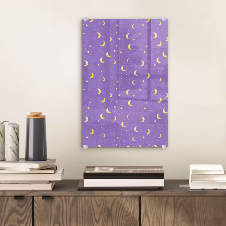 Glas schilderij - Manen - Sterren - Paars — 2