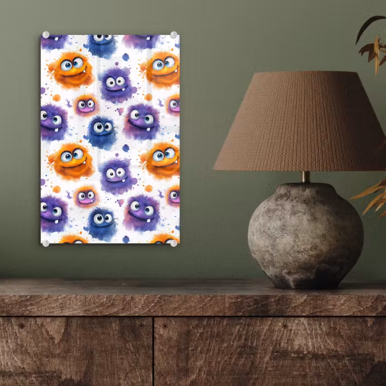 Glas schilderij - Monstertjes - Aquarel - Kleurrijk — 4