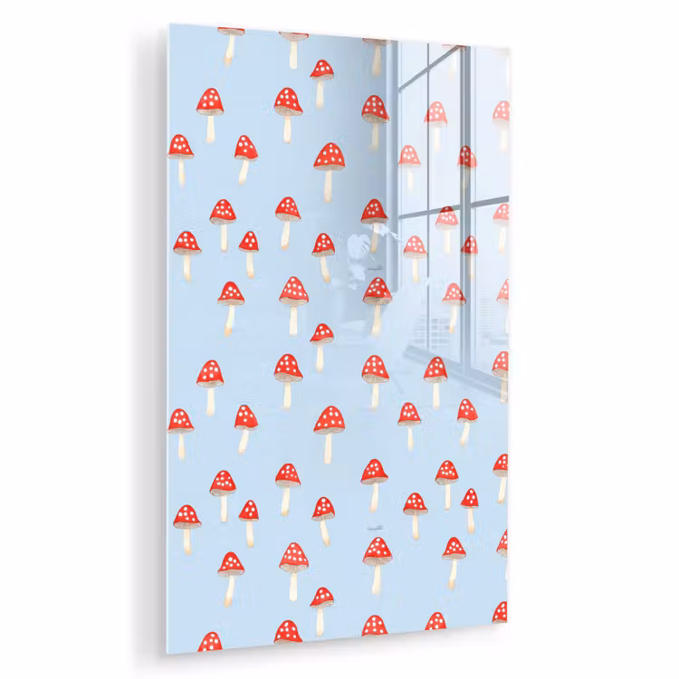 Glas schilderij - Paddenstoel -Sprookje - Blauw — 1