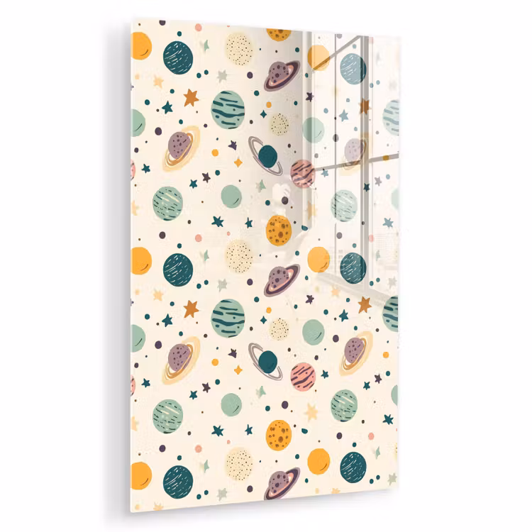 Glas schilderij - Planeten - Retro - Kleurrijk — 1