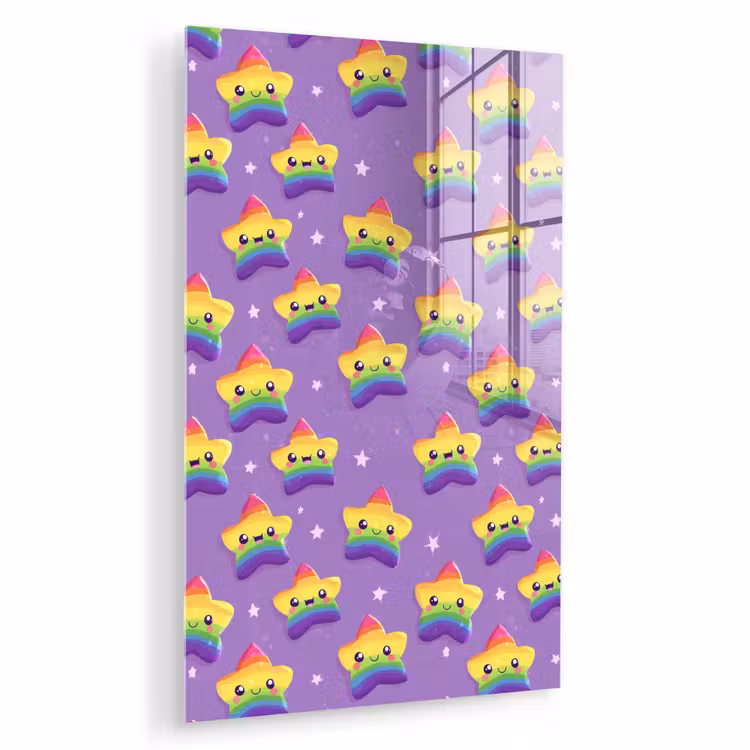 Glas schilderij - Sterren - Regenboog - Paars — 1