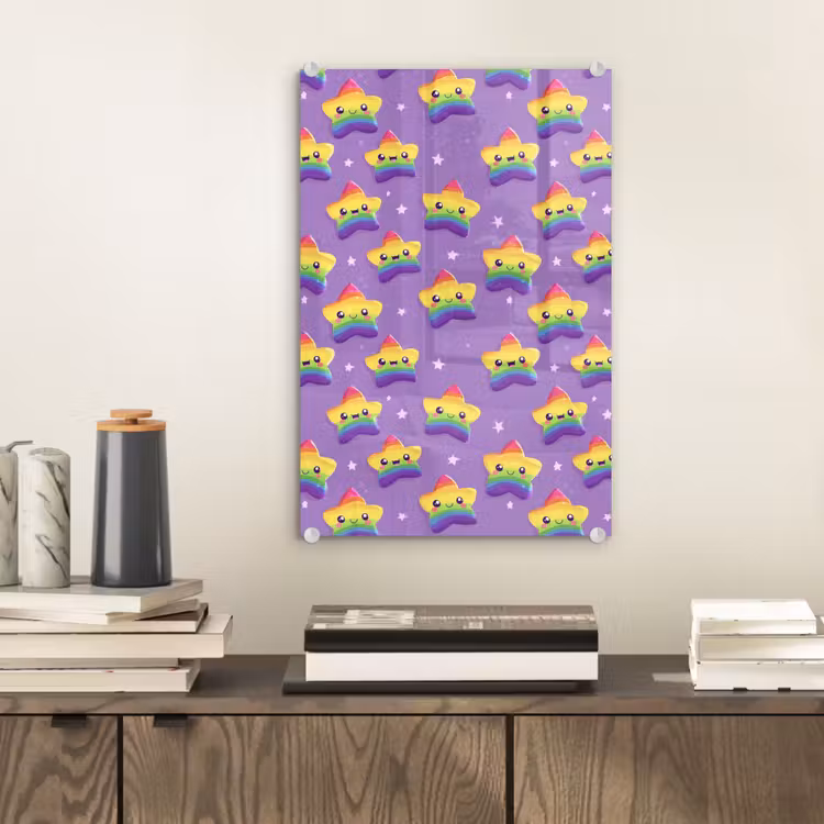Glas schilderij - Sterren - Regenboog - Paars — 2