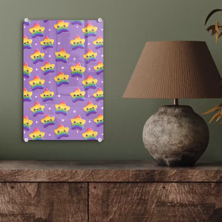 Glas schilderij - Sterren - Regenboog - Paars — 4