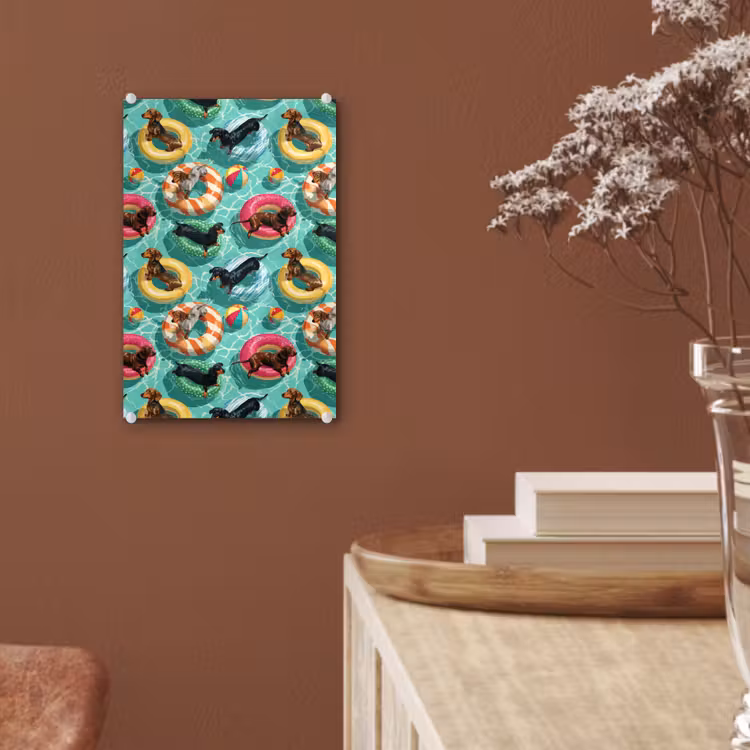Glas schilderij - Teckels - Zwembad - Kleurrijk — 6