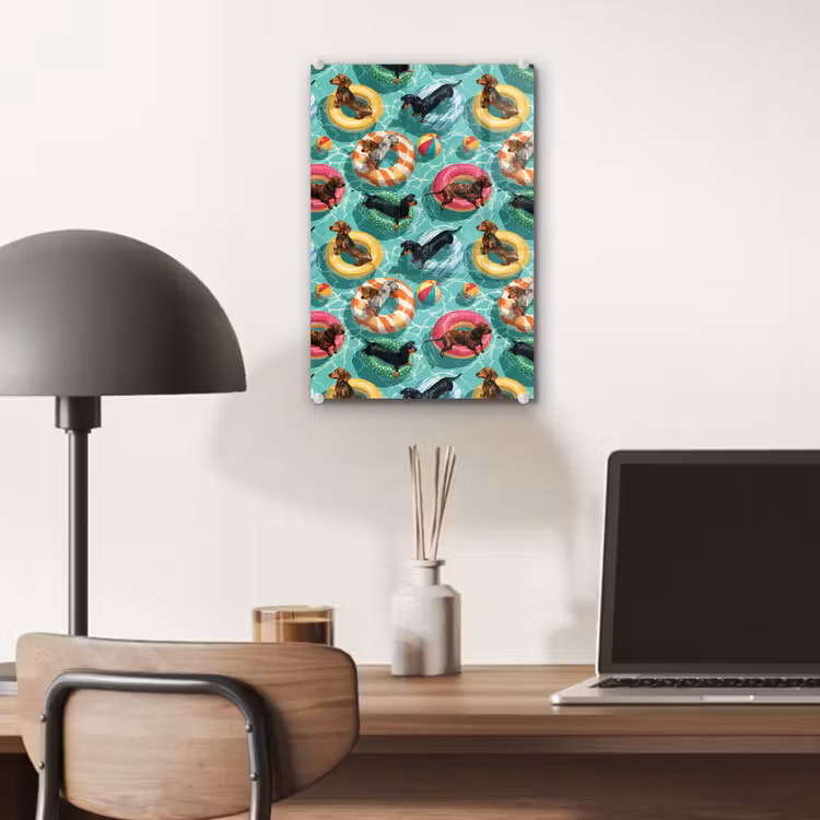 Glas schilderij - Teckels - Zwembad - Kleurrijk — 7