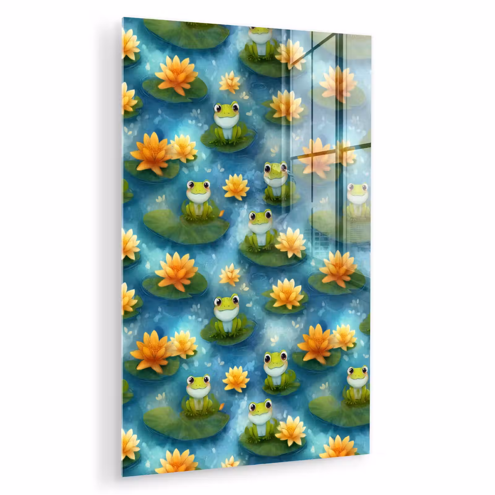 Glas schilderij - Kikker - Lelies - Groen — 1