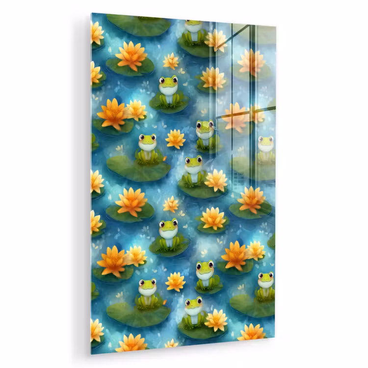 Glas schilderij - Kikker - Lelies - Groen — 1
