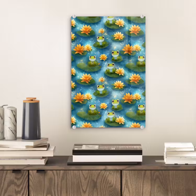 Glas schilderij - Kikker - Lelies - Groen — 2