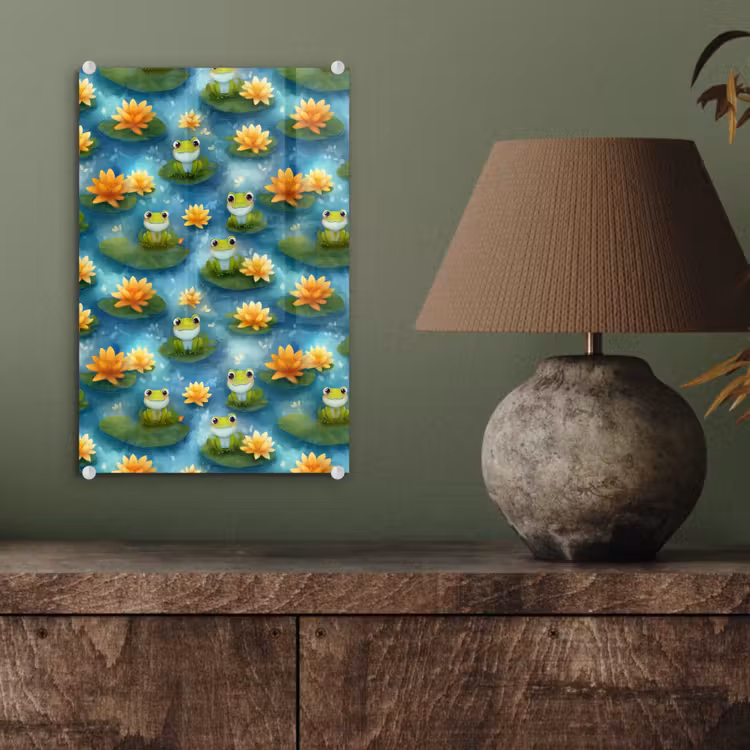 Glas schilderij - Kikker - Lelies - Groen — 4