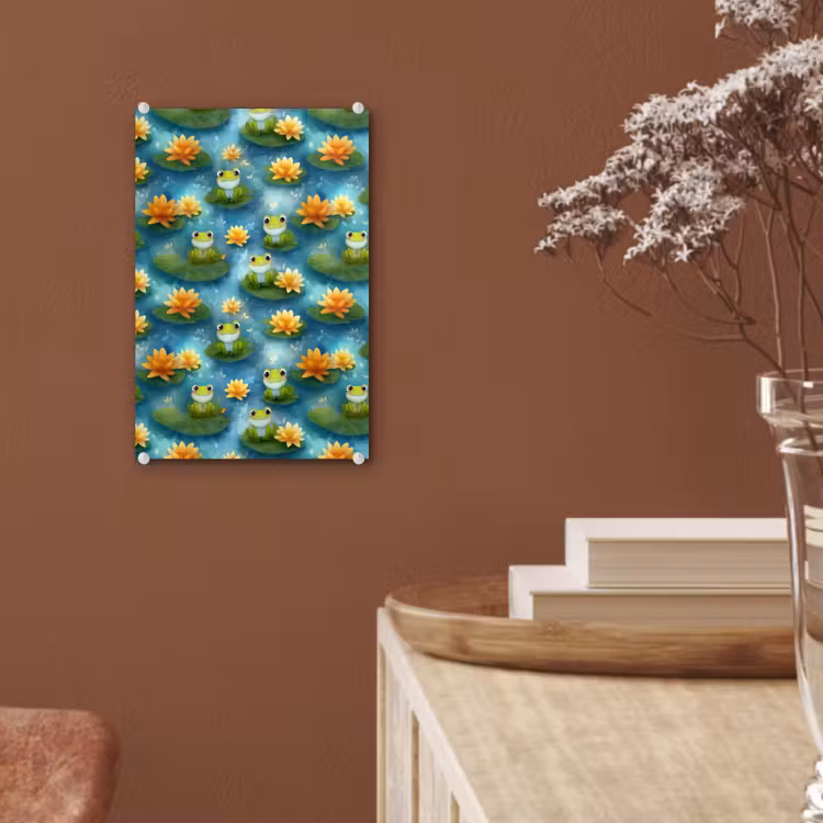 Glas schilderij - Kikker - Lelies - Groen — 6