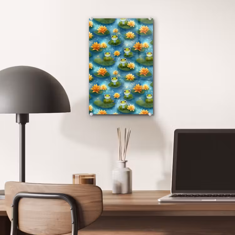 Glas schilderij - Kikker - Lelies - Groen — 7
