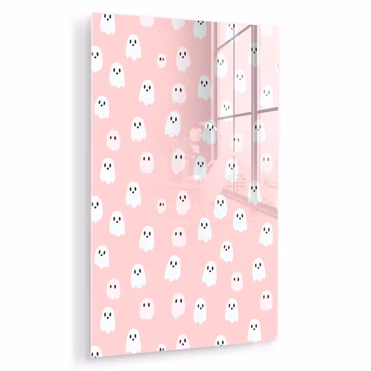 Glas schilderij - Spookjes - Patroon - Roze — 1
