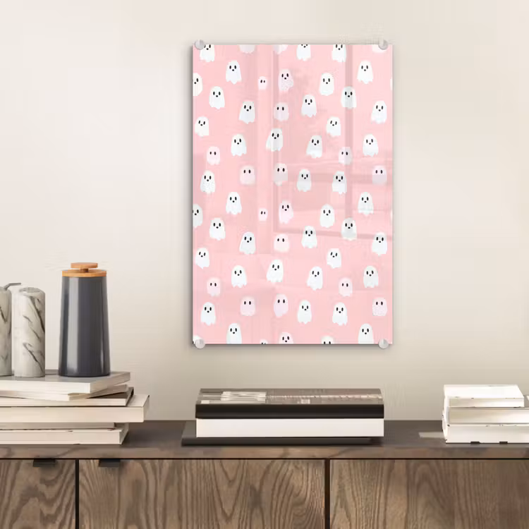 Glas schilderij - Spookjes - Patroon - Roze — 2