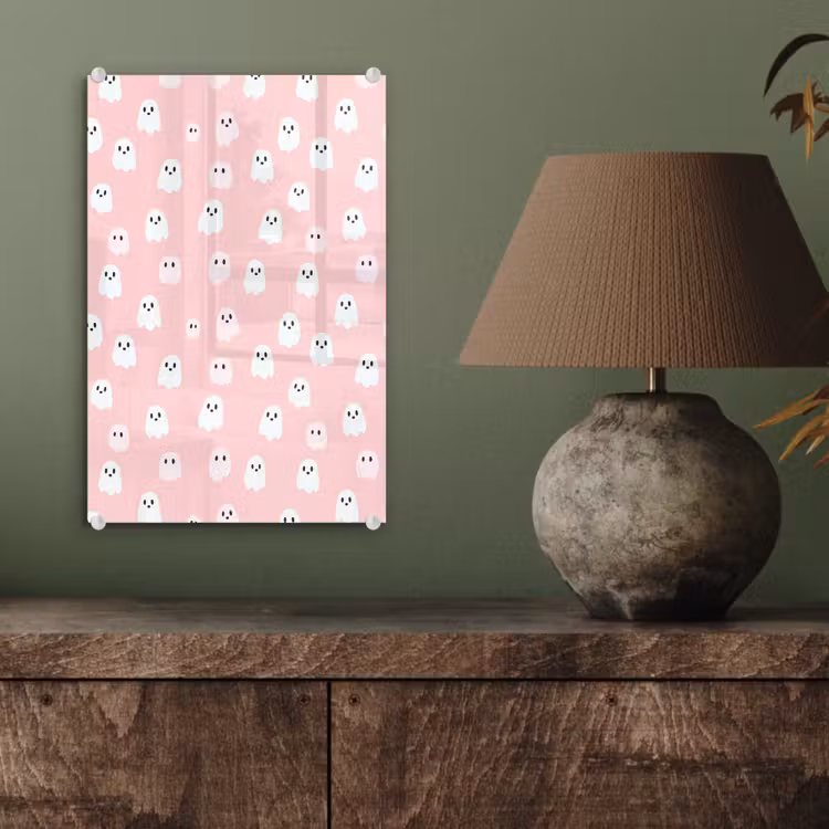 Glas schilderij - Spookjes - Patroon - Roze — 4