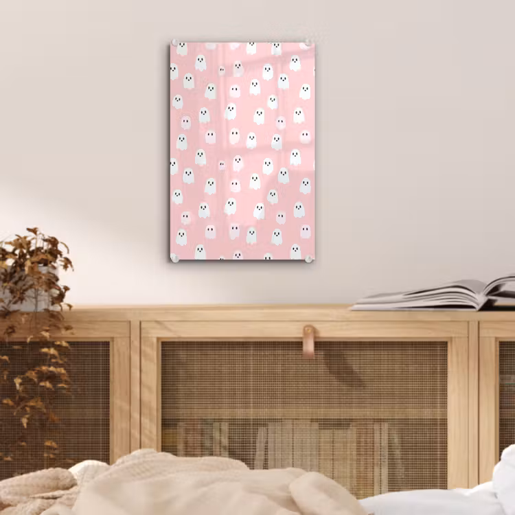 Glas schilderij - Spookjes - Patroon - Roze — 5