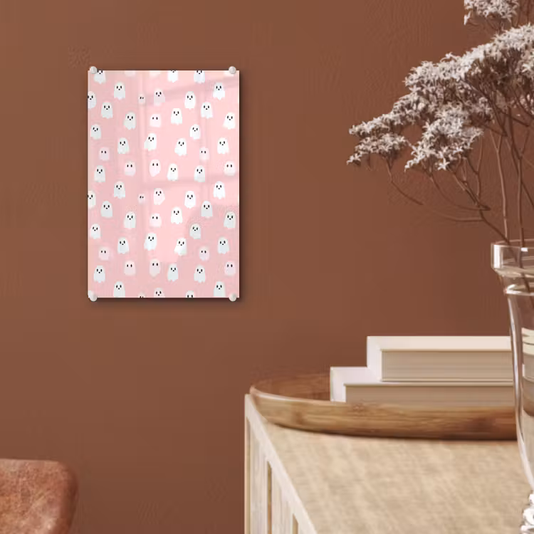 Glas schilderij - Spookjes - Patroon - Roze — 6
