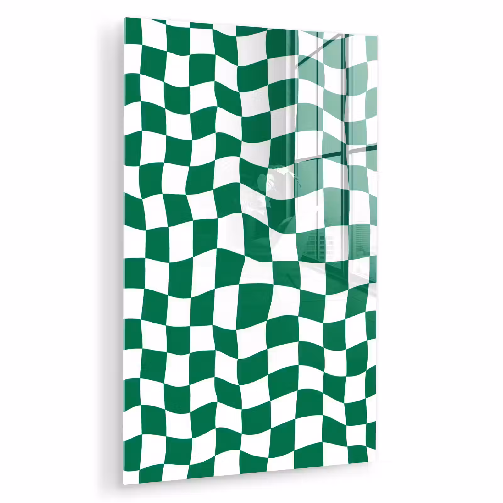 Glas schilderij - Schaakbord - Golvend - Groen — 1