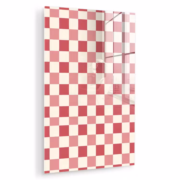 Glas schilderij - Patroon - Schaak - Roze — 1