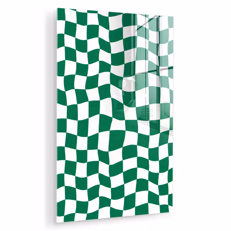 Glas schilderij - Schaakbord - Golvend - Groen — 1