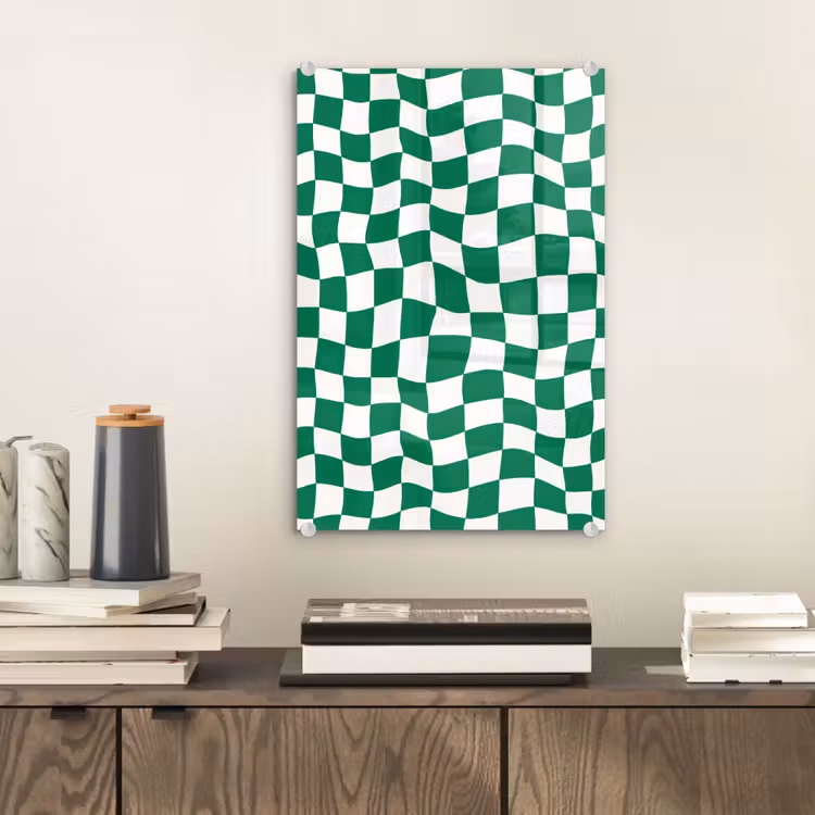 Glas schilderij - Schaakbord - Golvend - Groen — 2