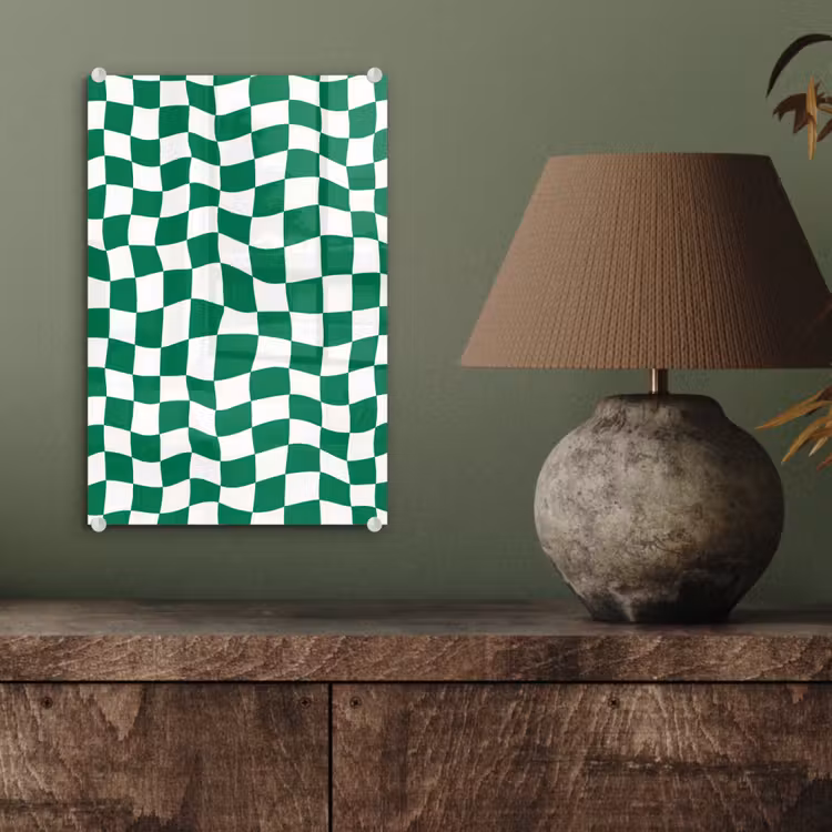 Glas schilderij - Schaakbord - Golvend - Groen — 4