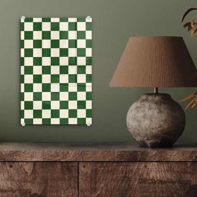 Glas schilderij - Schaakbord - Patroon - Groen — 4