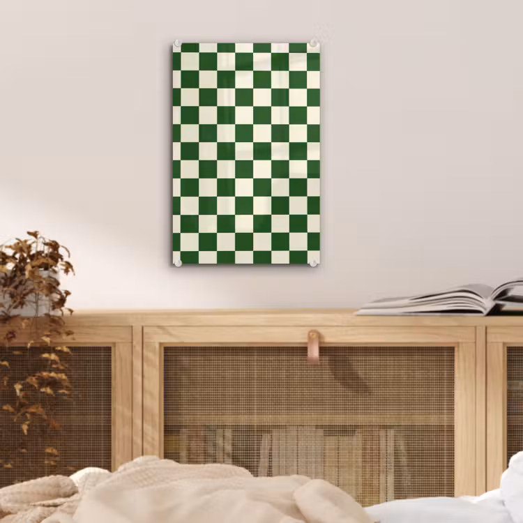 Glas schilderij - Schaakbord - Patroon - Groen — 5