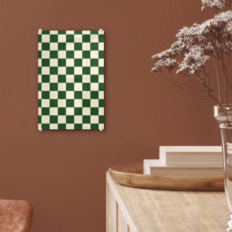 Glas schilderij - Schaakbord - Patroon - Groen — 6