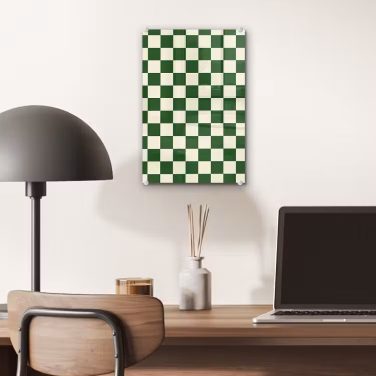 Glas schilderij - Schaakbord - Patroon - Groen — 7