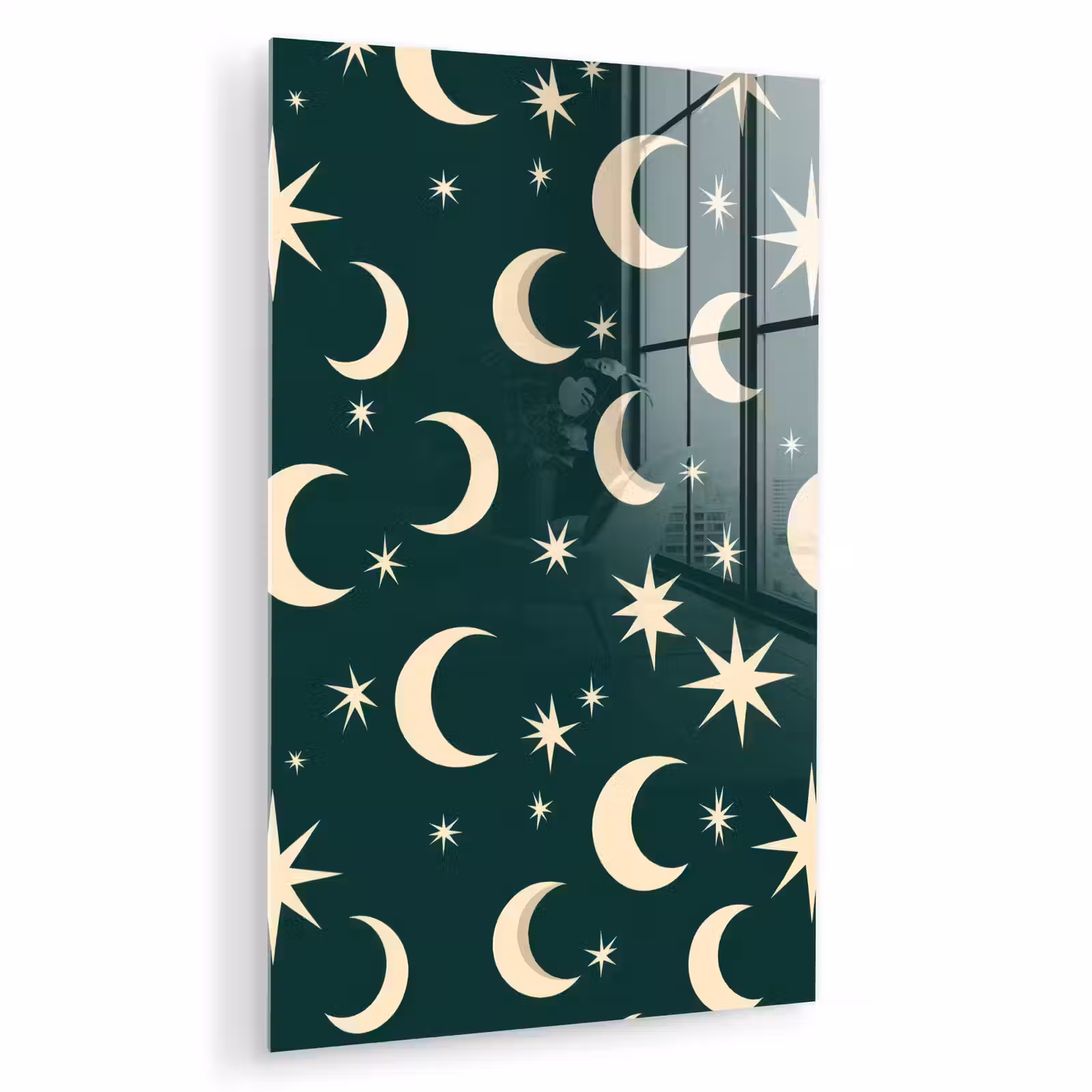 Glas schilderij - Manen - Sterren - Groen — 1
