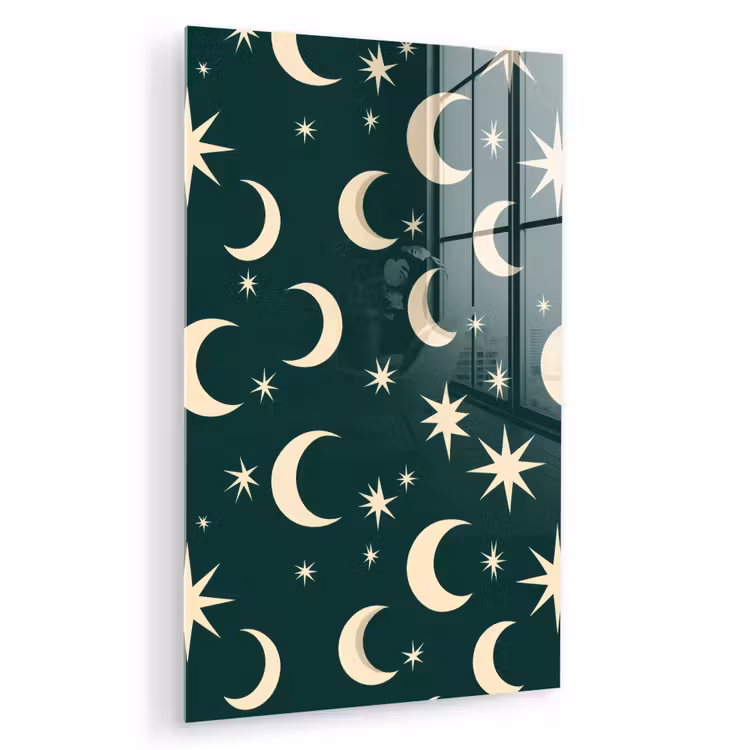 Glas schilderij - Manen - Sterren - Groen — 1