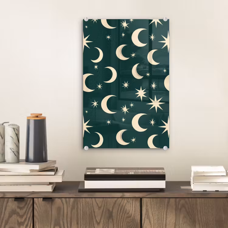 Glas schilderij - Manen - Sterren - Groen — 2