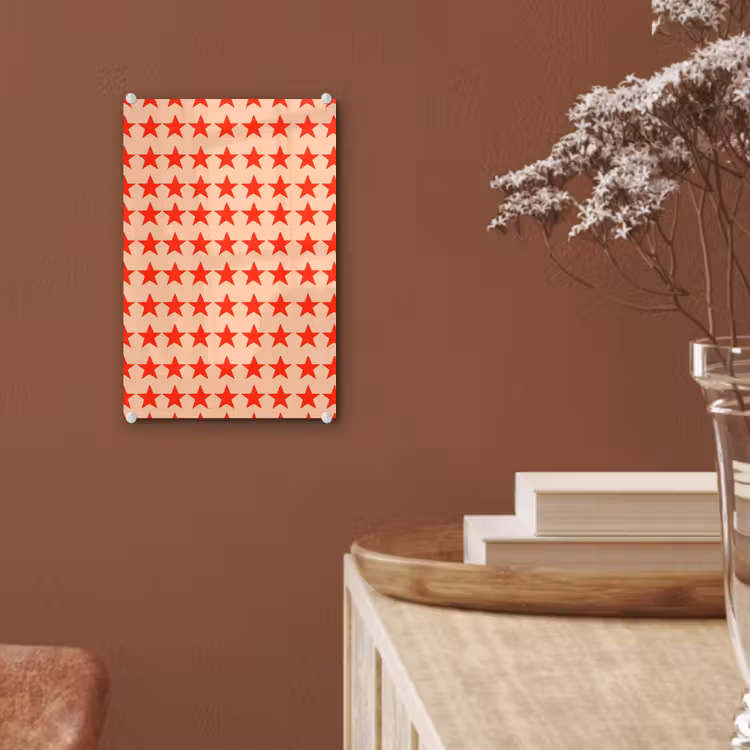 Glas schilderij - Patroon - Sterren - Rood — 6