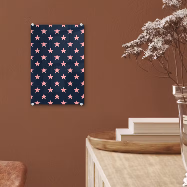 Glas schilderij - Patroon - Sterren - Roze — 6