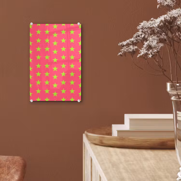 Glas schilderij - Sterren - Patroon - Roze — 6
