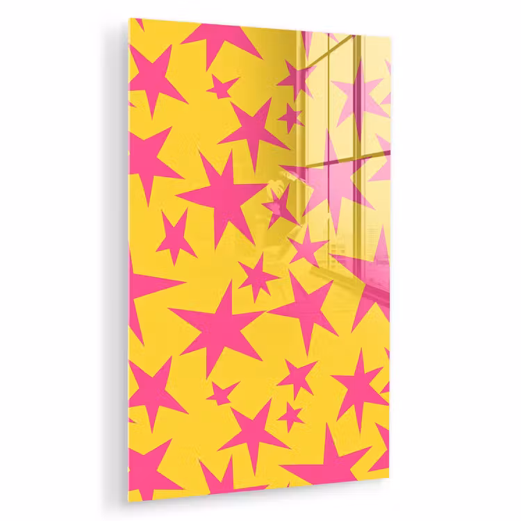 Glas schilderij - Sterren - Patroon - Roze - Geel — 1