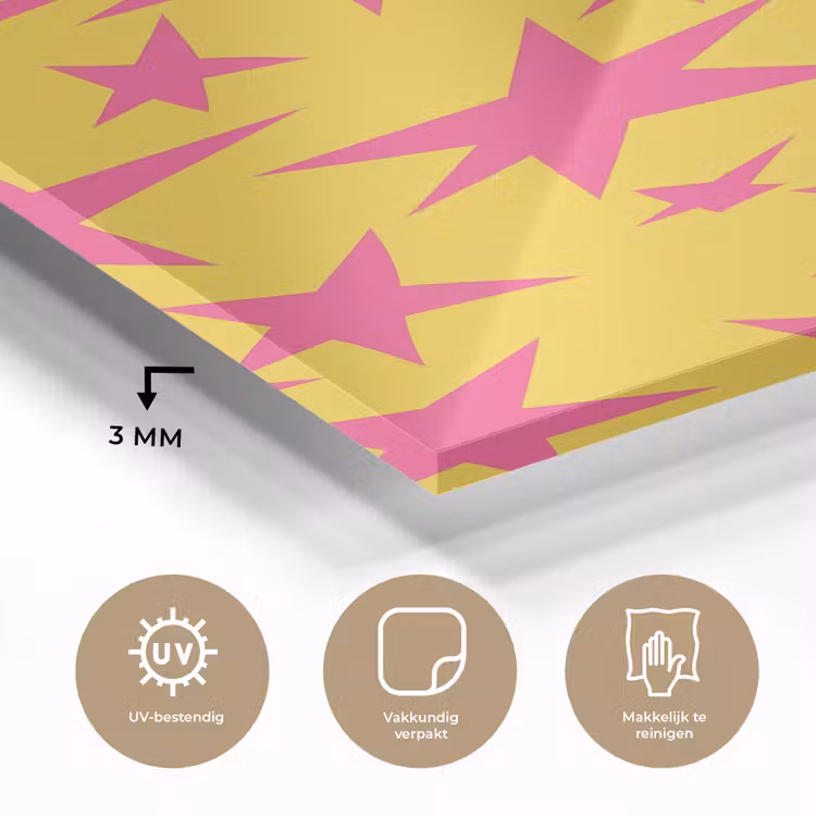 Glas schilderij - Sterren - Patroon - Roze - Geel — 3