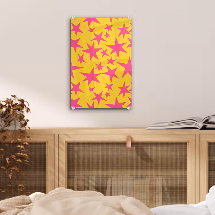 Glas schilderij - Sterren - Patroon - Roze - Geel — 5