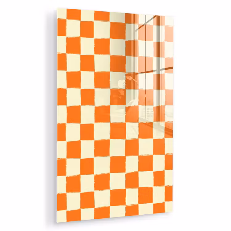 Glas schilderij - Schaak - Patroon - Oranje — 1