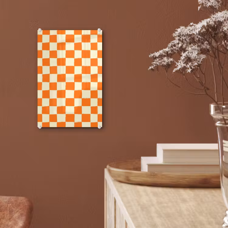Glas schilderij - Schaak - Patroon - Oranje — 6