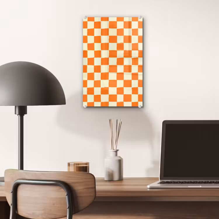 Glas schilderij - Schaak - Patroon - Oranje — 7