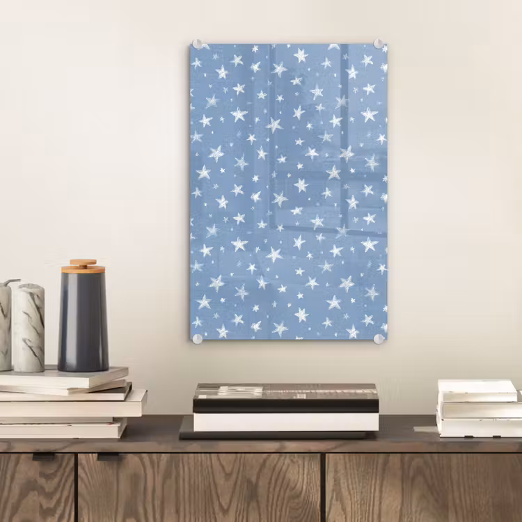 Glas schilderij - Sterretjes - Patroon - Blauw — 2