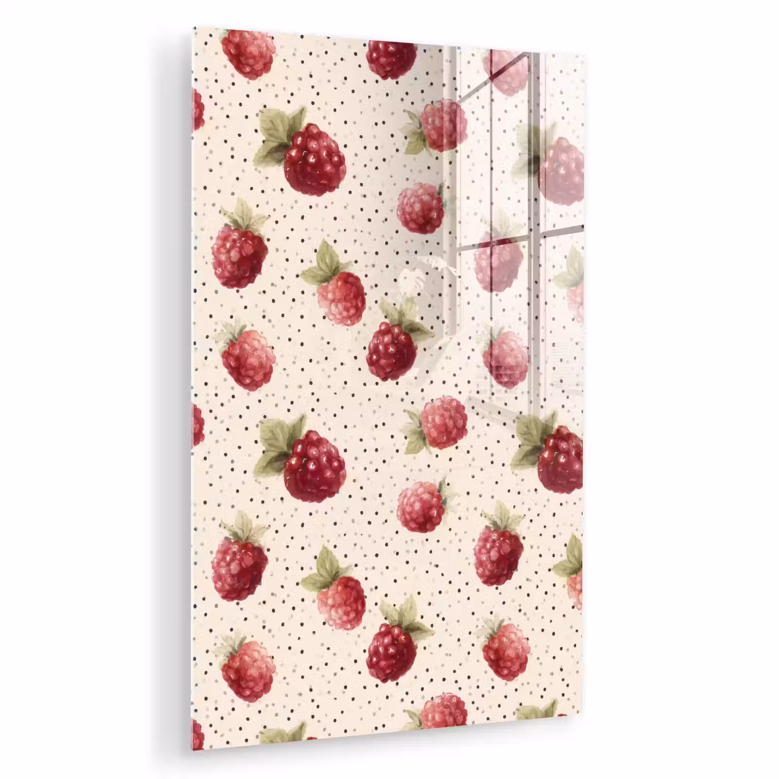 Glas schilderij - Framboos - Stippen - Rood — 1