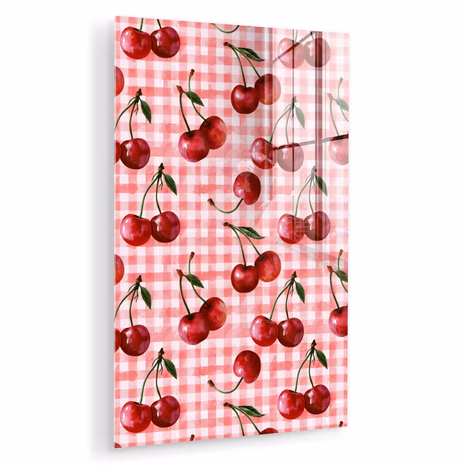 Glas schilderij - Kersen - Blokken - Rood — 1