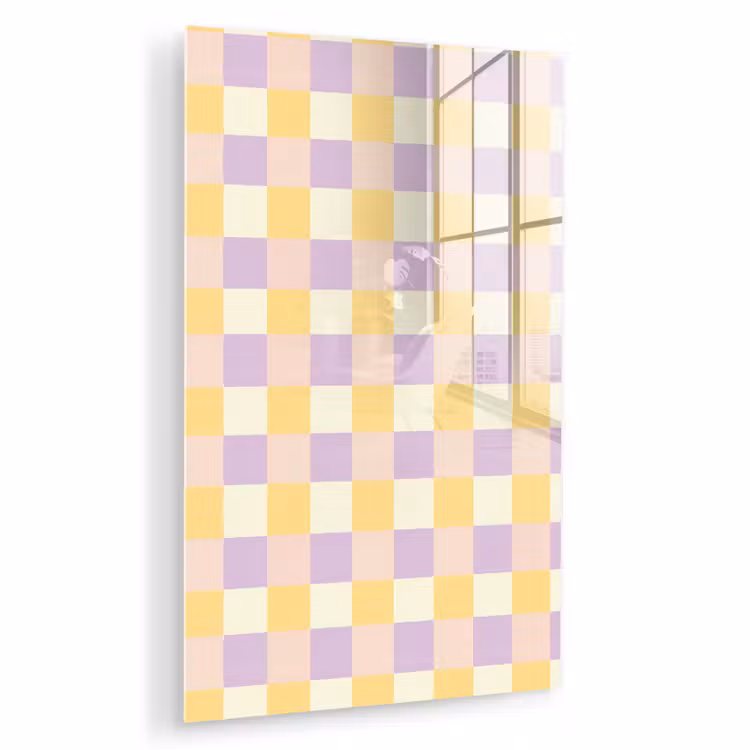 Glas schilderij - Blokjes - Lila - Geel — 1