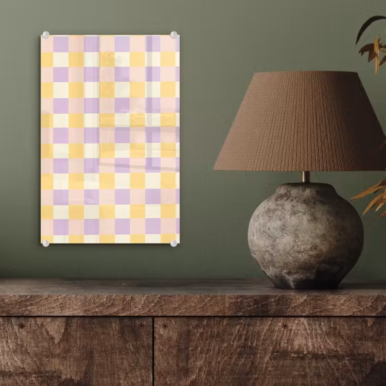 Glas schilderij - Blokjes - Lila - Geel — 4