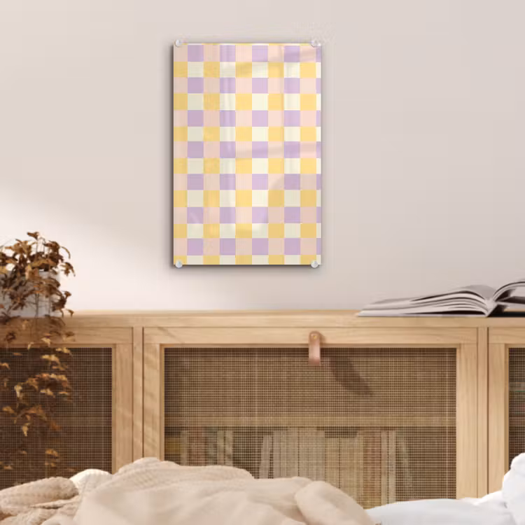 Glas schilderij - Blokjes - Lila - Geel — 5
