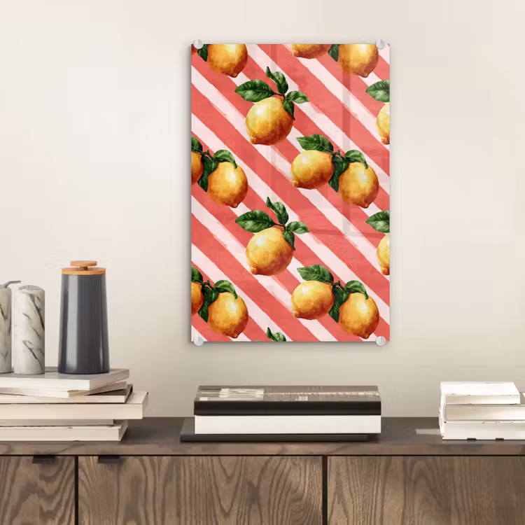 Glas schilderij - Citroen - Geïllustreerd - Oranje — 2