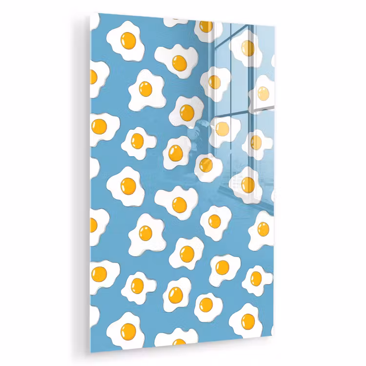 Glas schilderij - Eieren - Dooiers - Blauw — 1