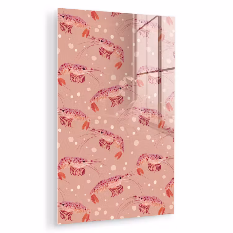 Glas schilderij - Garnalen - Stippen - Roze — 1